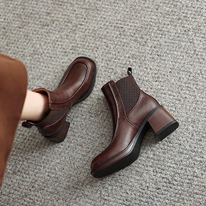 Thick Sole Minimalist Micro Heel Patchwork Boots