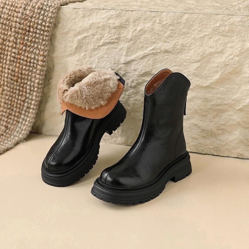 Casual Rabbit Fur Padded Round Toe Thick Boots