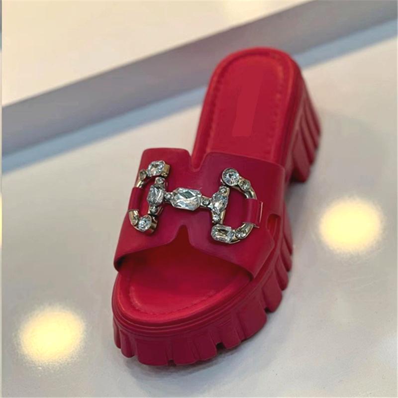 Thick Bottom Rhinestone Slippers