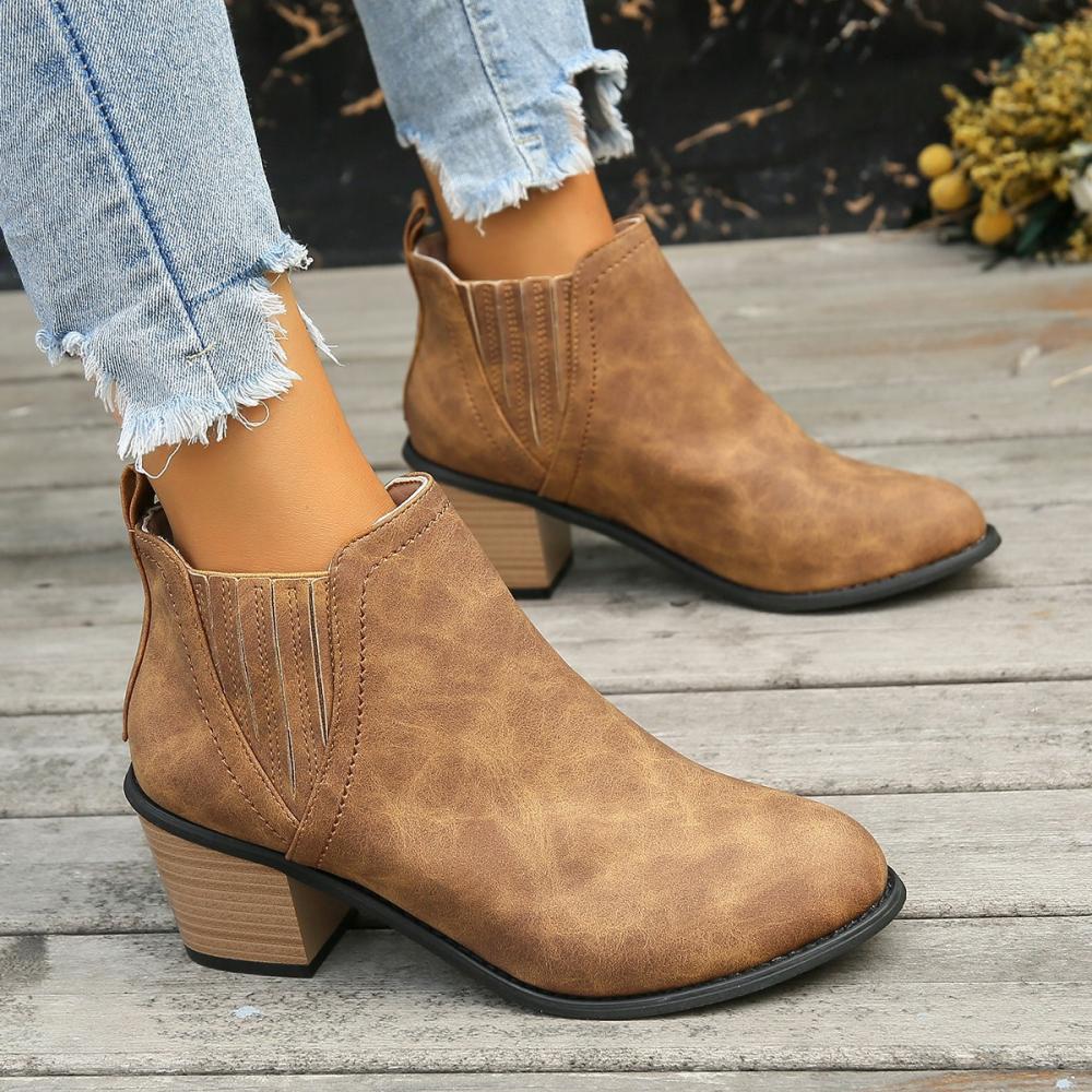 Pointed Toe Chunky Heel Suede Low Heel Boots