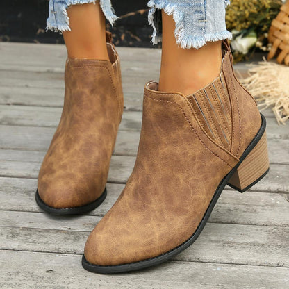 Pointed Toe Chunky Heel Suede Low Heel Boots