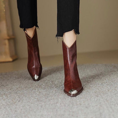 Light Luxury Metallic Toe Pointed Toe Boots