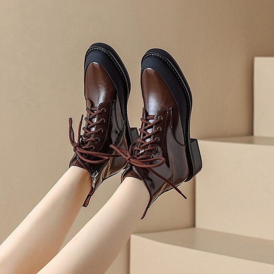 Trendy Patchwork Vamp Side Opening Zipper Lace Up Martin Boots