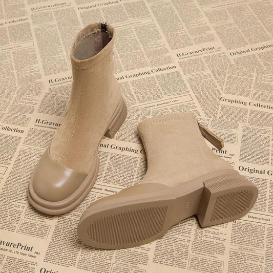 Retro Thick Sole Chunky Heel Short Boots<Three colors>