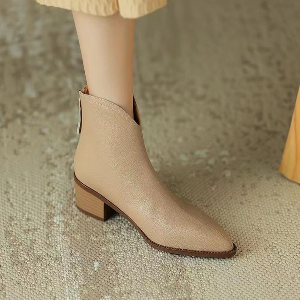 Niche Back Zipper Pointed Toe Chelsea Chunky Heel Fashion Boots<Three colors>