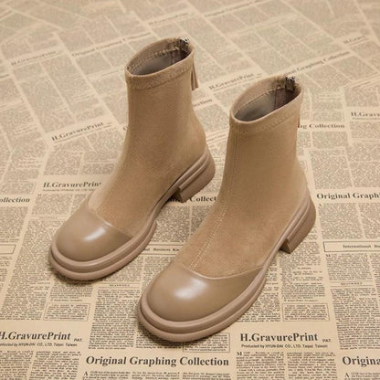 Retro Thick Sole Chunky Heel Short Boots<Three colors>