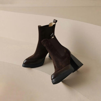 Trendy Frosted Leather Heeled Chelsea Boots