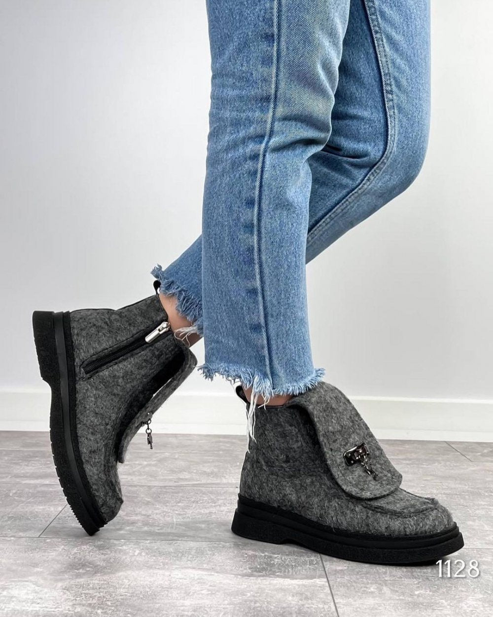 Designer tweed side-opening zipper boots