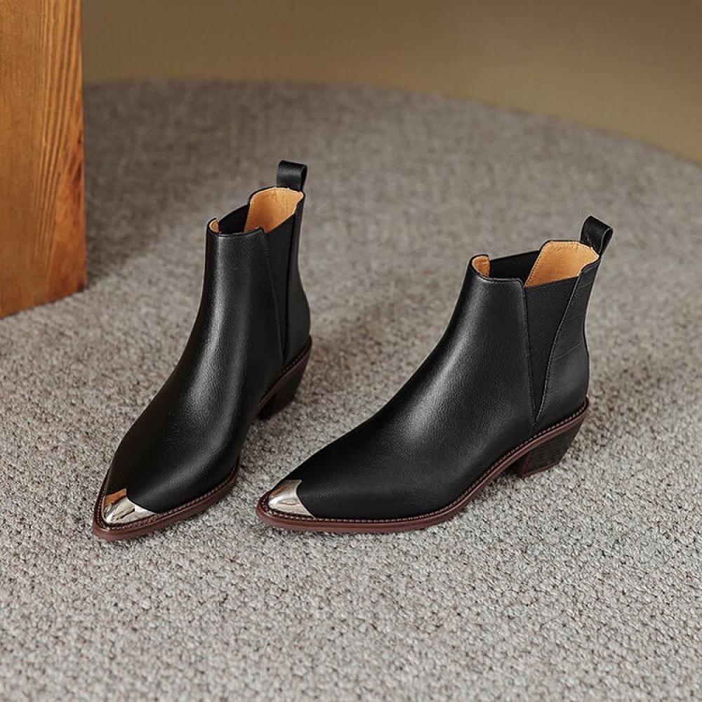 Fashion Patchwork Frosted Leather Steel Toe Chelsea Boots<Two colors>