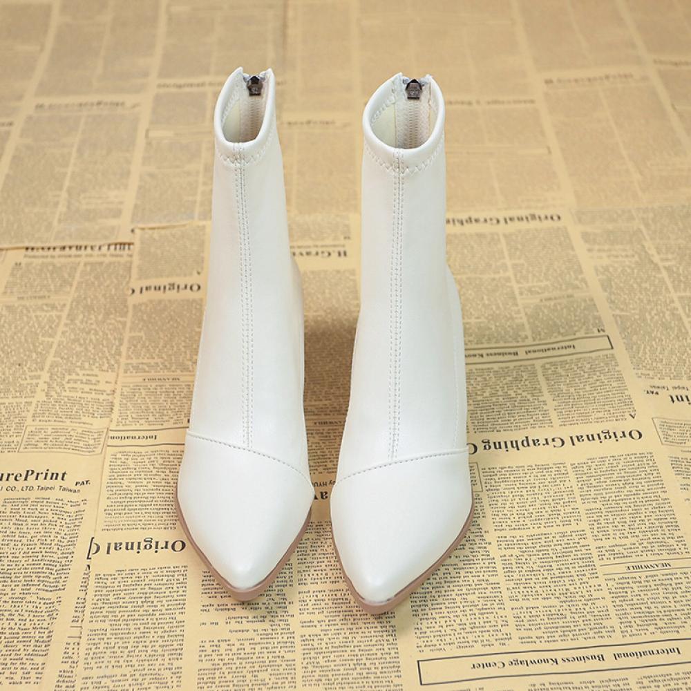 Pointed toe chunky heel short fashion boots