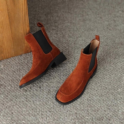 Niche Light Luxury Flat Patchwork Leather Chelsea Boots