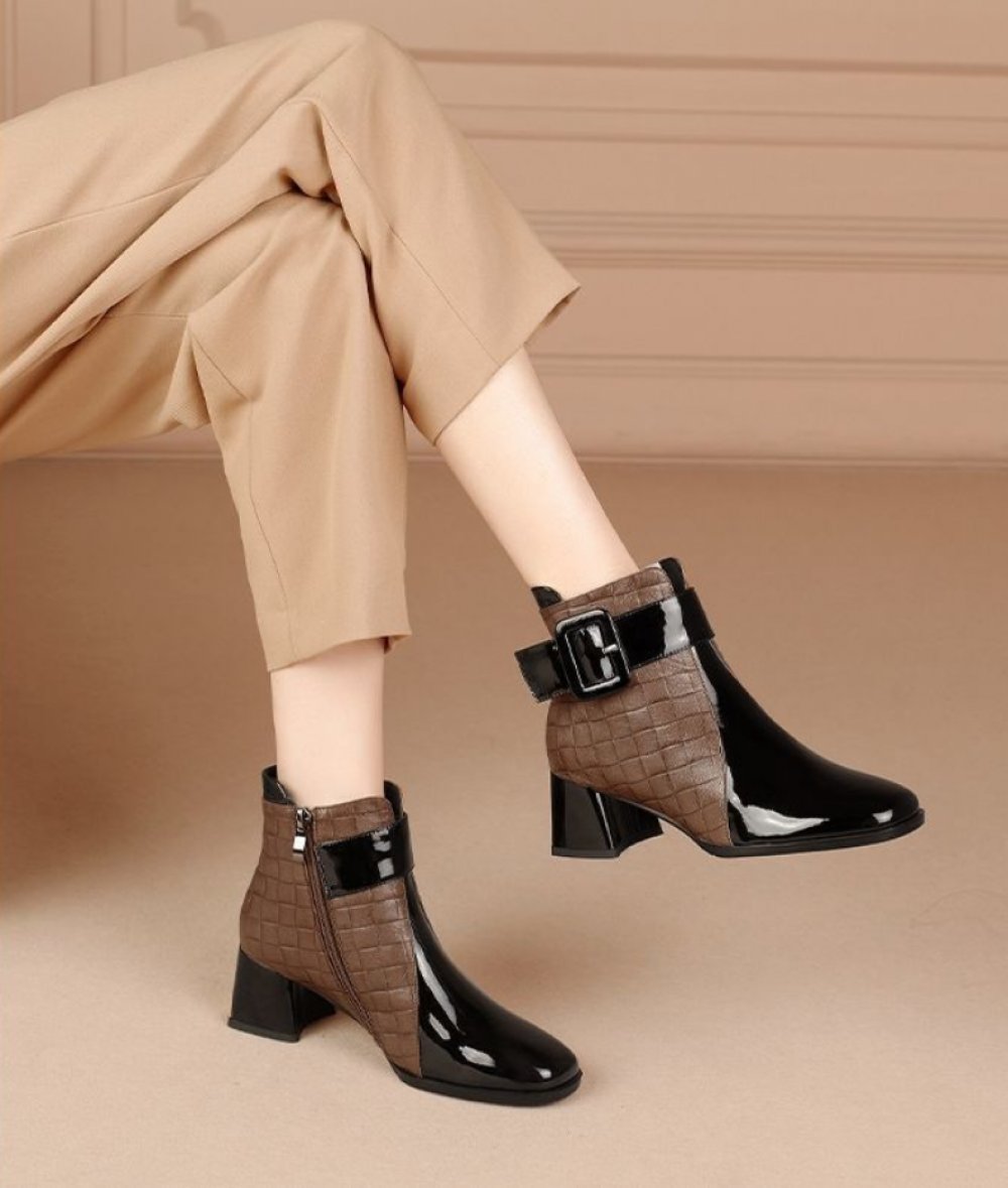 Fashion Boots Chunky Heel Square Toe Short Boots