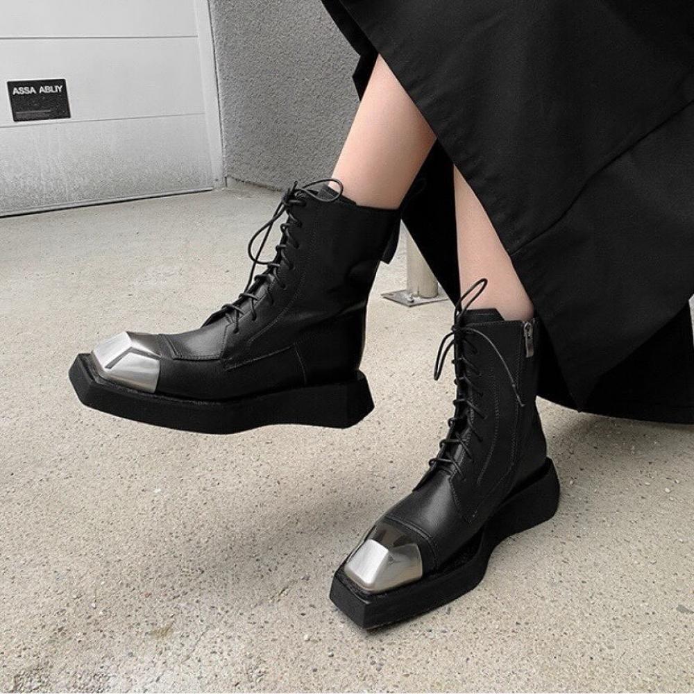 Design Iron Toe Lace-Up Boots