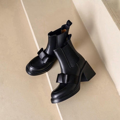 Casual Thick Sole Micro Heel Bow Tie Boots