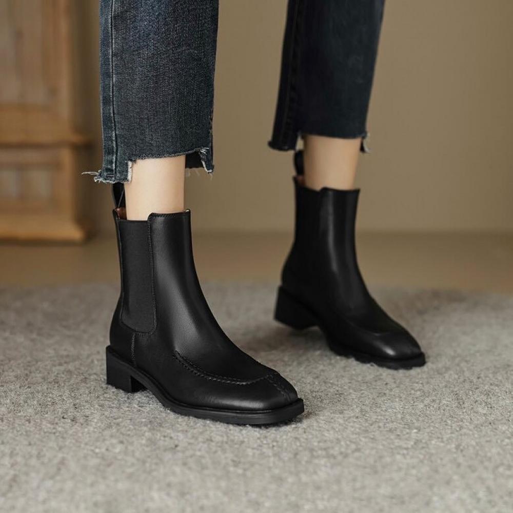 Niche Light Luxury Flat Patchwork Leather Chelsea Boots