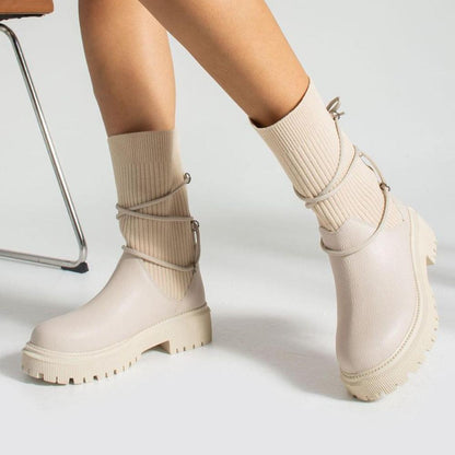 Casual Knit Lace-Up High Top Boots