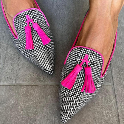 Black and White Checkered Pink Spike Flats