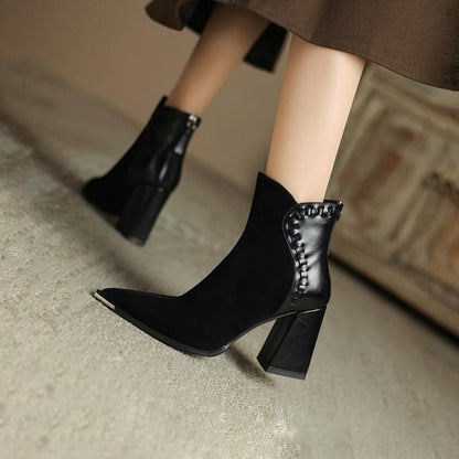 Trendy Patchwork High Heel Pointed Toe Boots <Two colors>