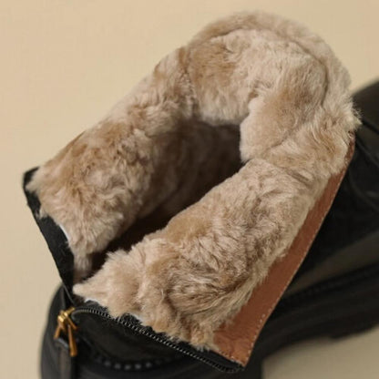 Casual Rabbit Fur Padded Lace Up Back Zipper Boots