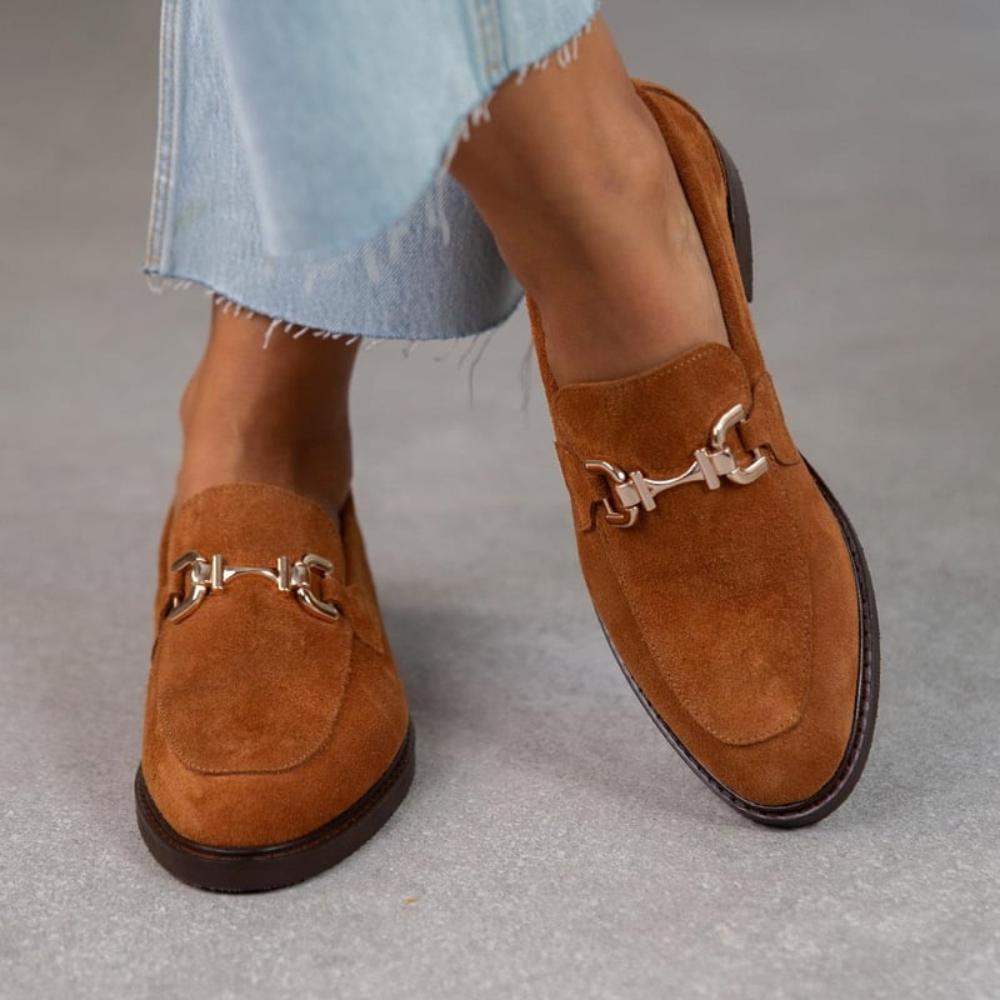 Double Buckle Suede Low Top Loafers One Foot Stirrups