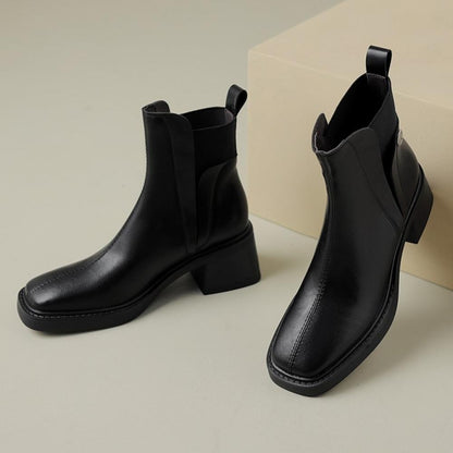 Casual Chunky Heel Square Toe Short Chelsea Boots French Small Short Boots