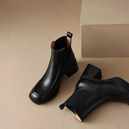 Thick Sole Minimalist Micro Heel Patchwork Boots