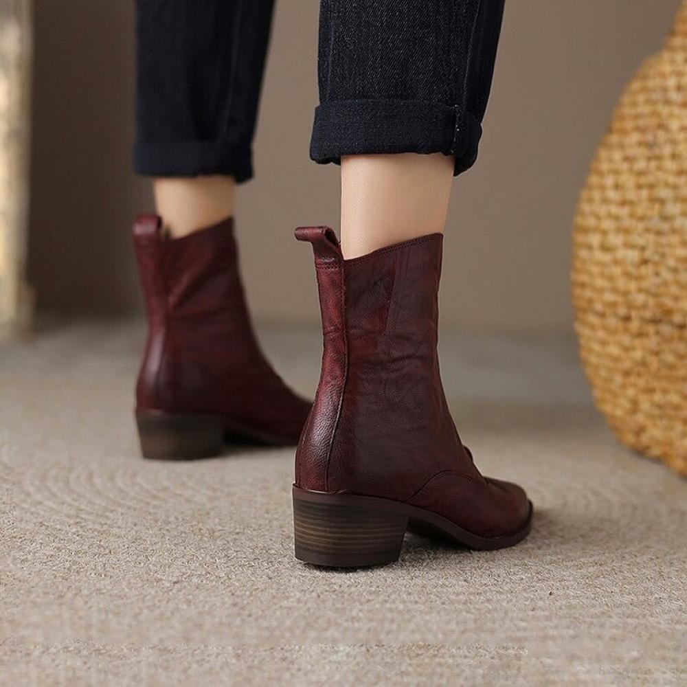 Design Pointed Toe Micro Heel Front Zipper Boots <Two Colors>