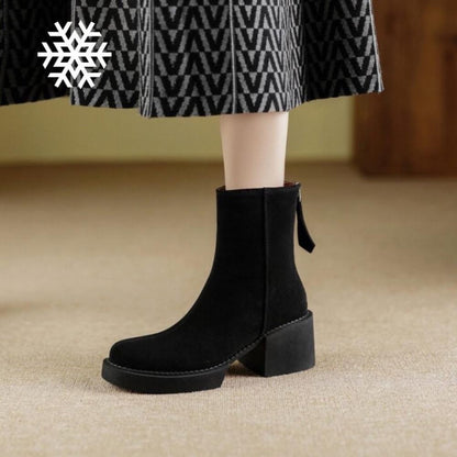 Light Luxury Flip Fur Thick Sole Back Zipper Mid Calf Boots