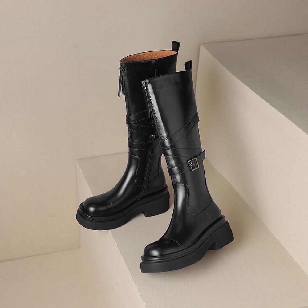 Knee-high boots with multiple buckles and straps in the Mirador style<Two Colors>