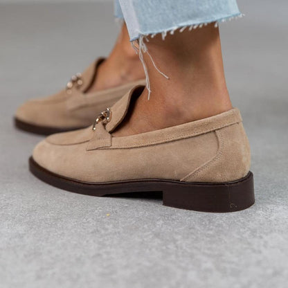 Double Buckle Suede Low Top Loafers One Foot Stirrups