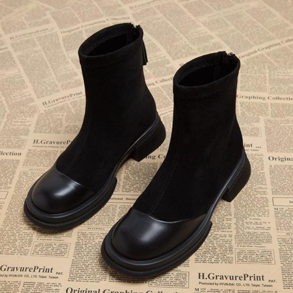 Retro Thick Sole Chunky Heel Short Boots<Three colors>