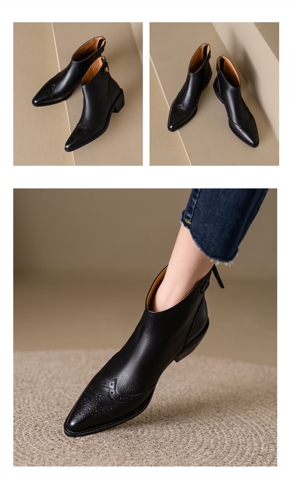 Pointed Toe Chunky Heel Boots French Vintage Brock Women's Boots