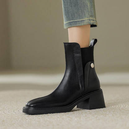 Casual Chunky Heel Square Toe Short Chelsea Boots French Small Short Boots