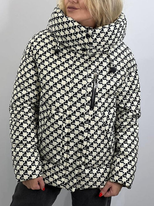 Airy Warm Black and White Printed Cotton Jacket