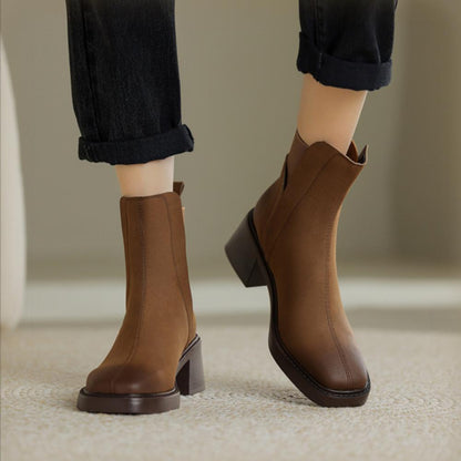 Casual Chunky Heel Square Toe Short Chelsea Boots French Small Short Boots