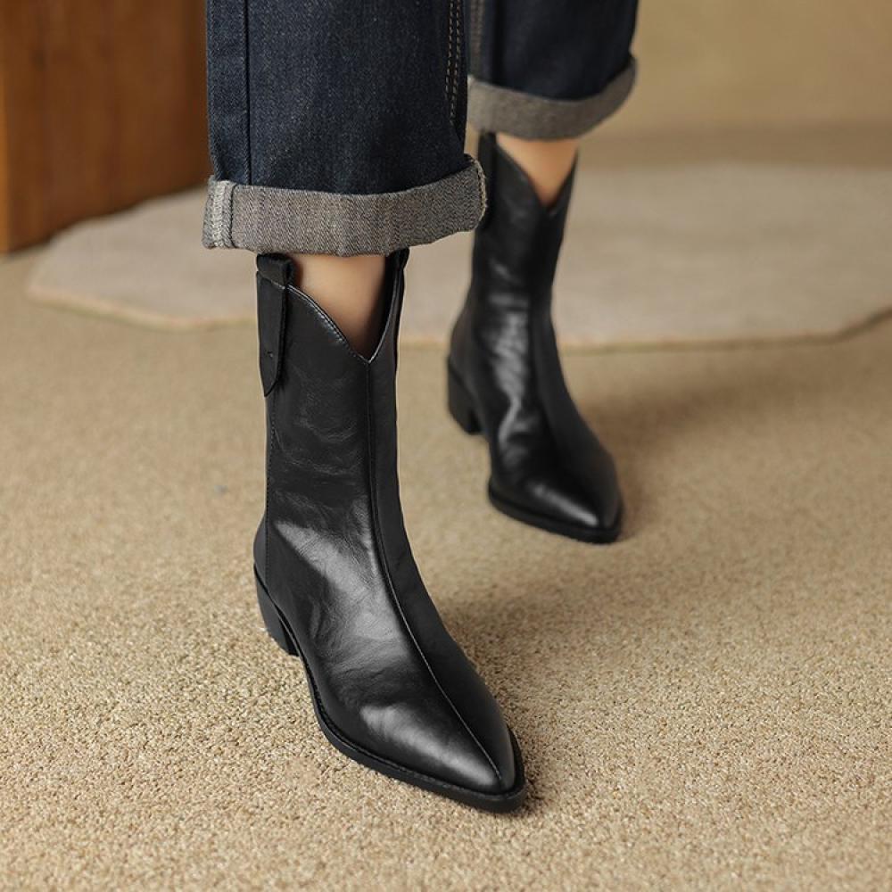 British pointed toe chunky heel simple temperament fashion boots