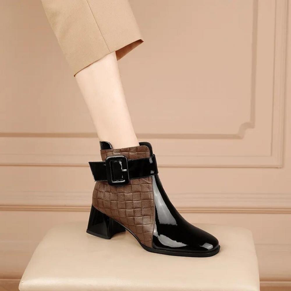 Fashion Boots Chunky Heel Square Toe Short Boots