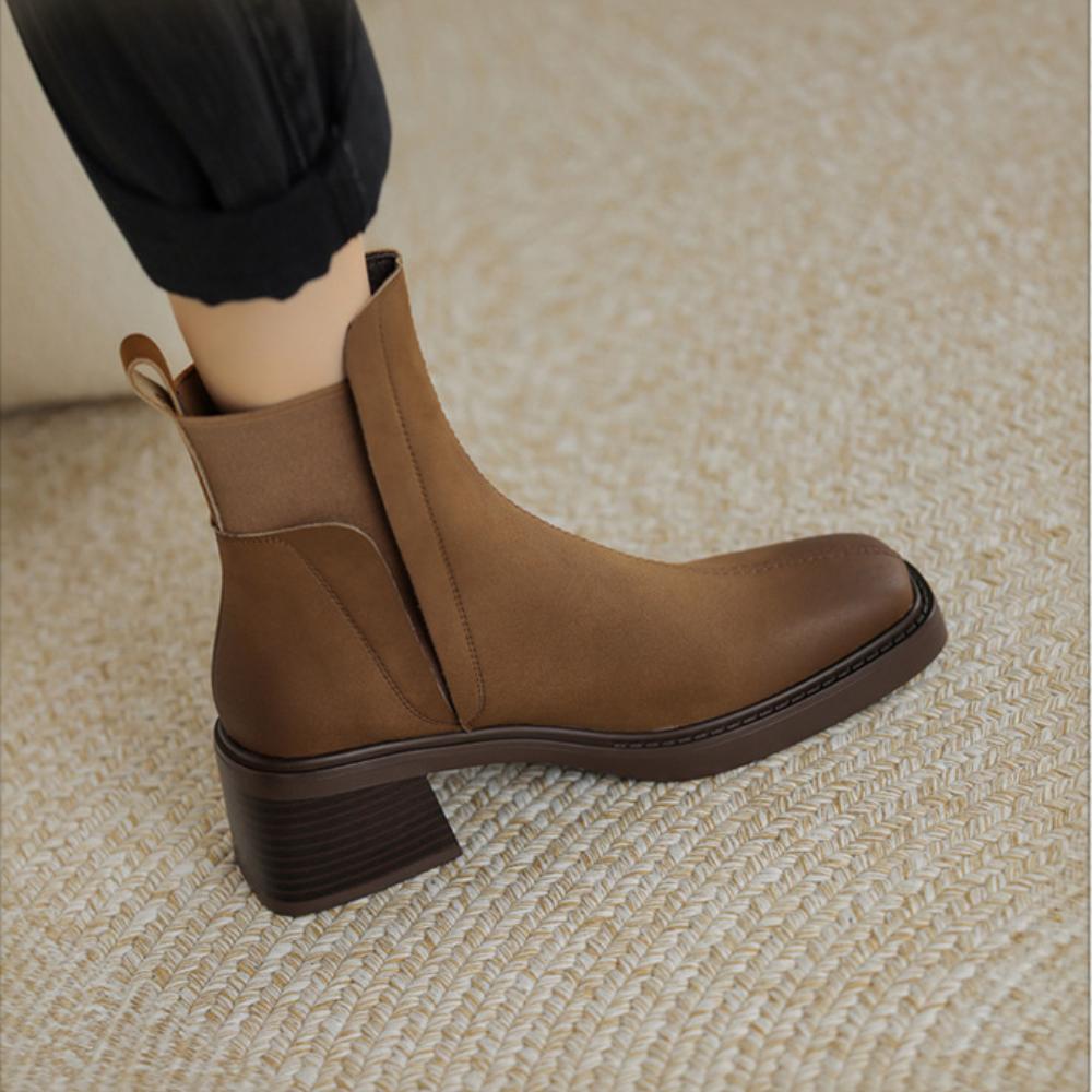 Casual Chunky Heel Square Toe Short Chelsea Boots French Small Short Boots