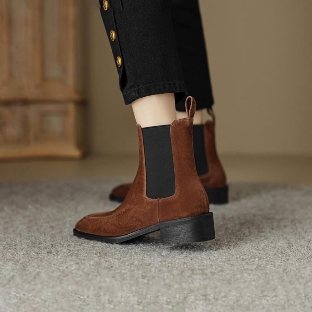 Niche Light Luxury Flat Patchwork Leather Chelsea Boots