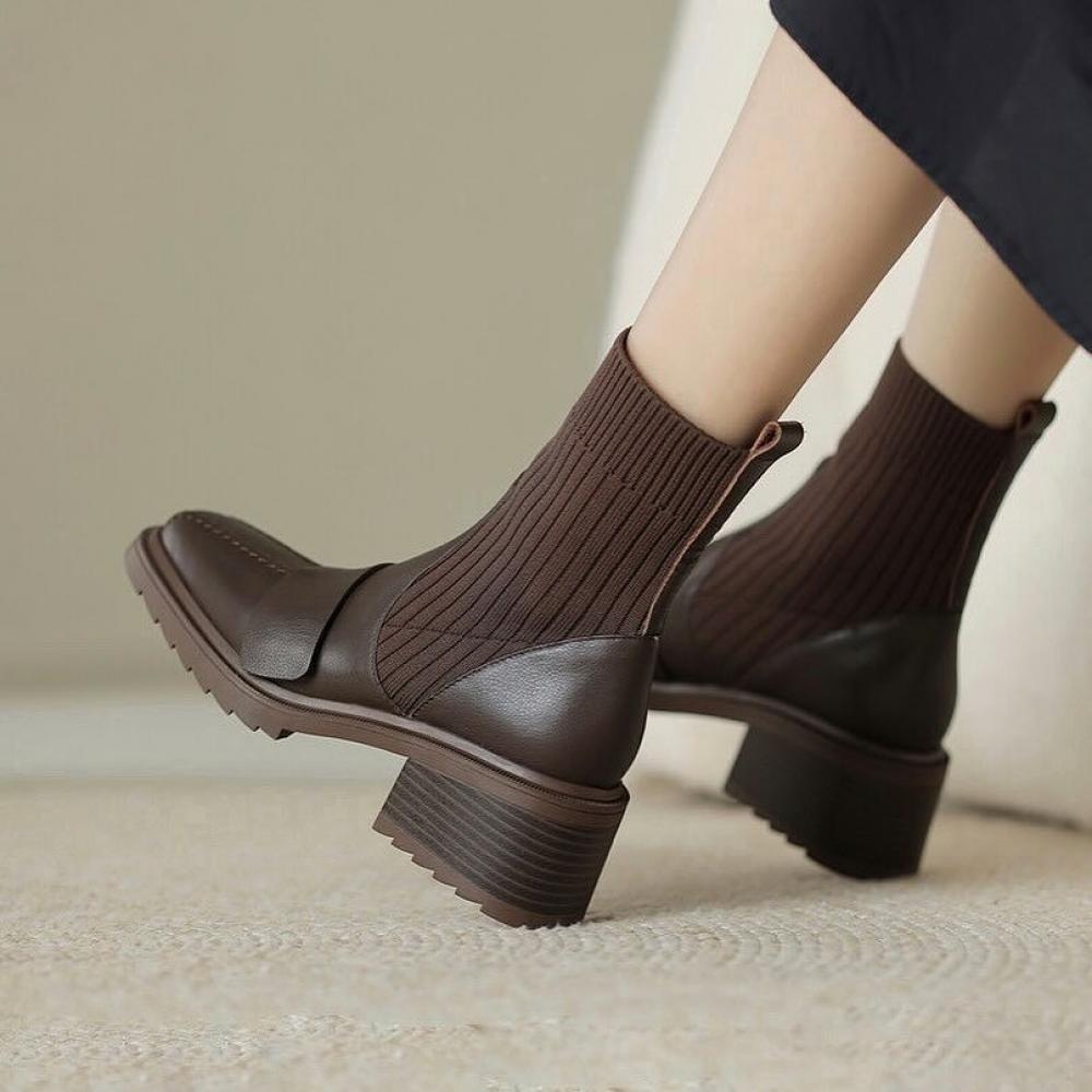 Casual Square Toe Lace-Up Knit Pumps Boots