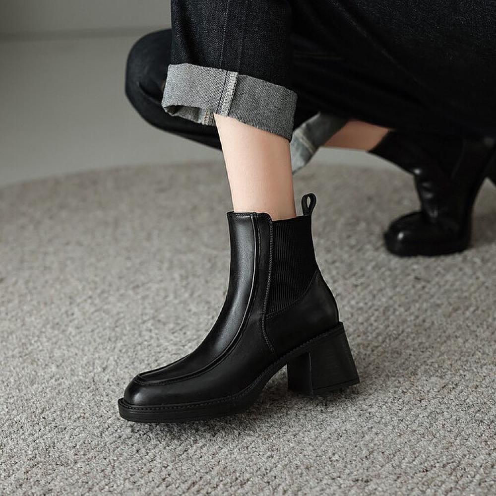 Thick Sole Minimalist Micro Heel Patchwork Boots