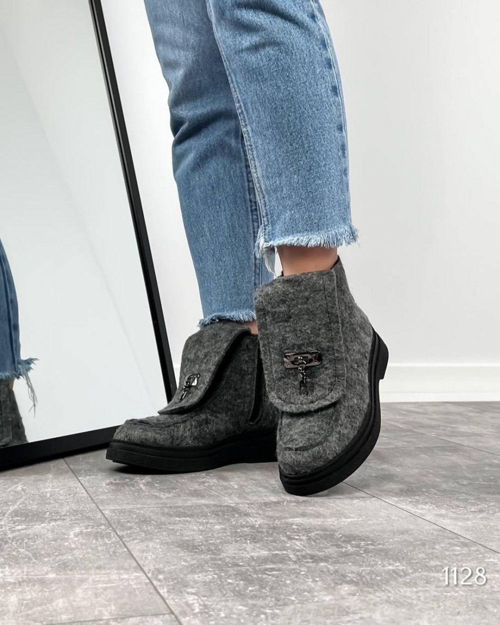 Designer tweed side-opening zipper boots