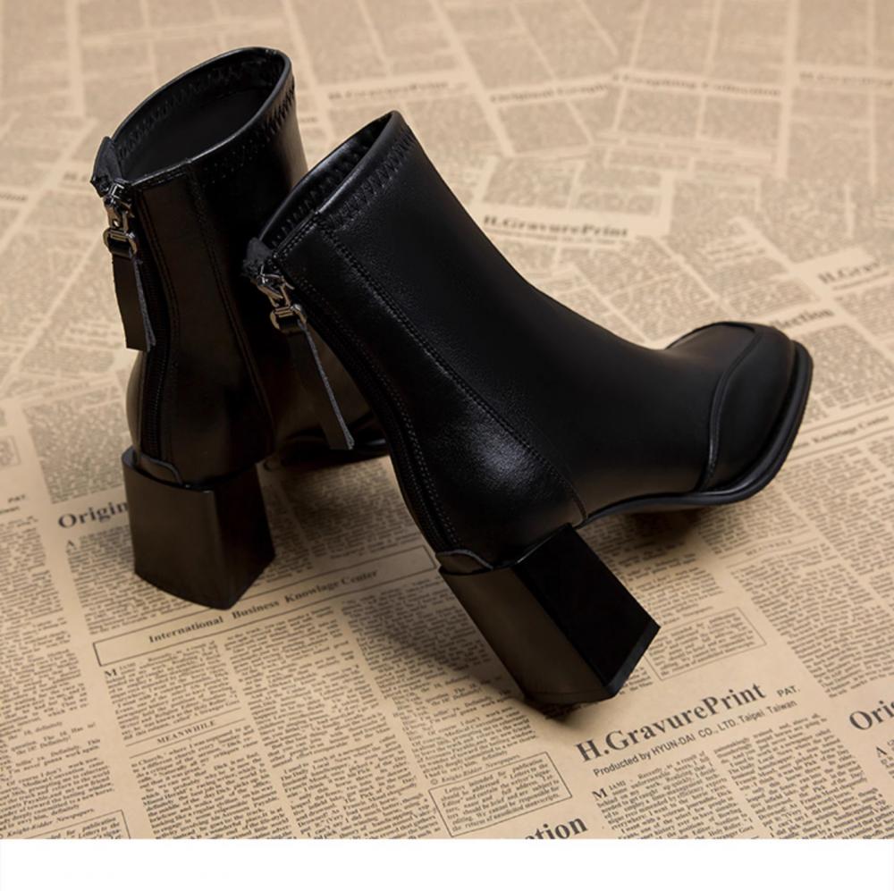 French high-class sense thick heel padded warm high-heeled Martin boots tide<Two Colors>