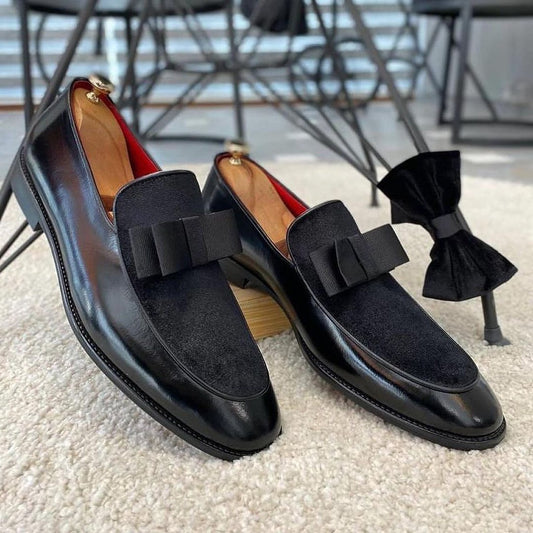 Pony Hair Patchwork Bow Leather Loafers