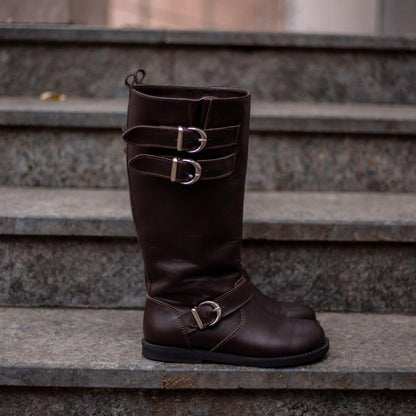 Vintage Carved Flat Round Toe High Top Chelsea Boots