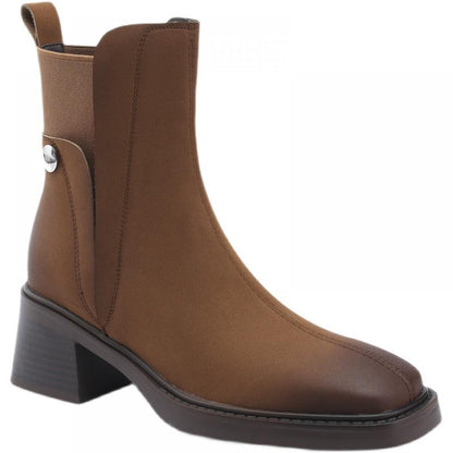 Casual Chunky Heel Square Toe Short Chelsea Boots French Small Short Boots