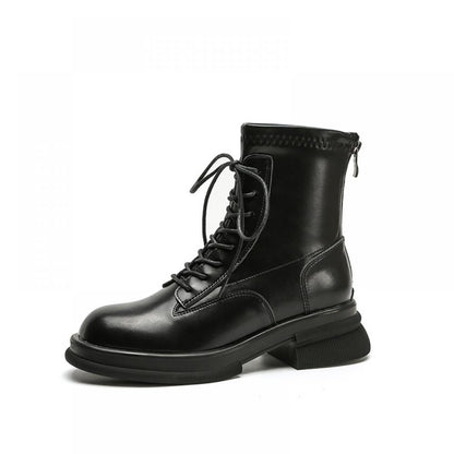 Thick Sole Chunky Heel Back Zipper Lace Up Boots<Three colors>