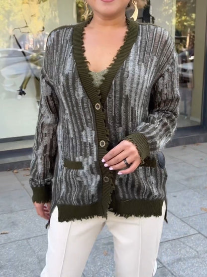 Trendy Fringed Knit Sweater Cardigan