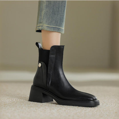 Casual Chunky Heel Square Toe Short Chelsea Boots French Small Short Boots