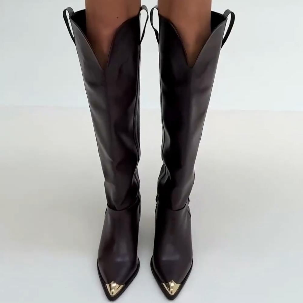 Vintage Gold Toe Pointed Toe Boots